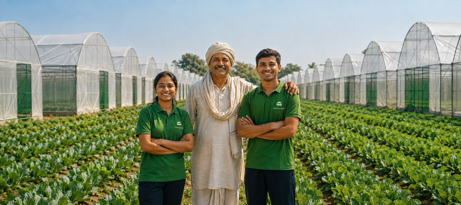KBS team in the field among the polyhouses