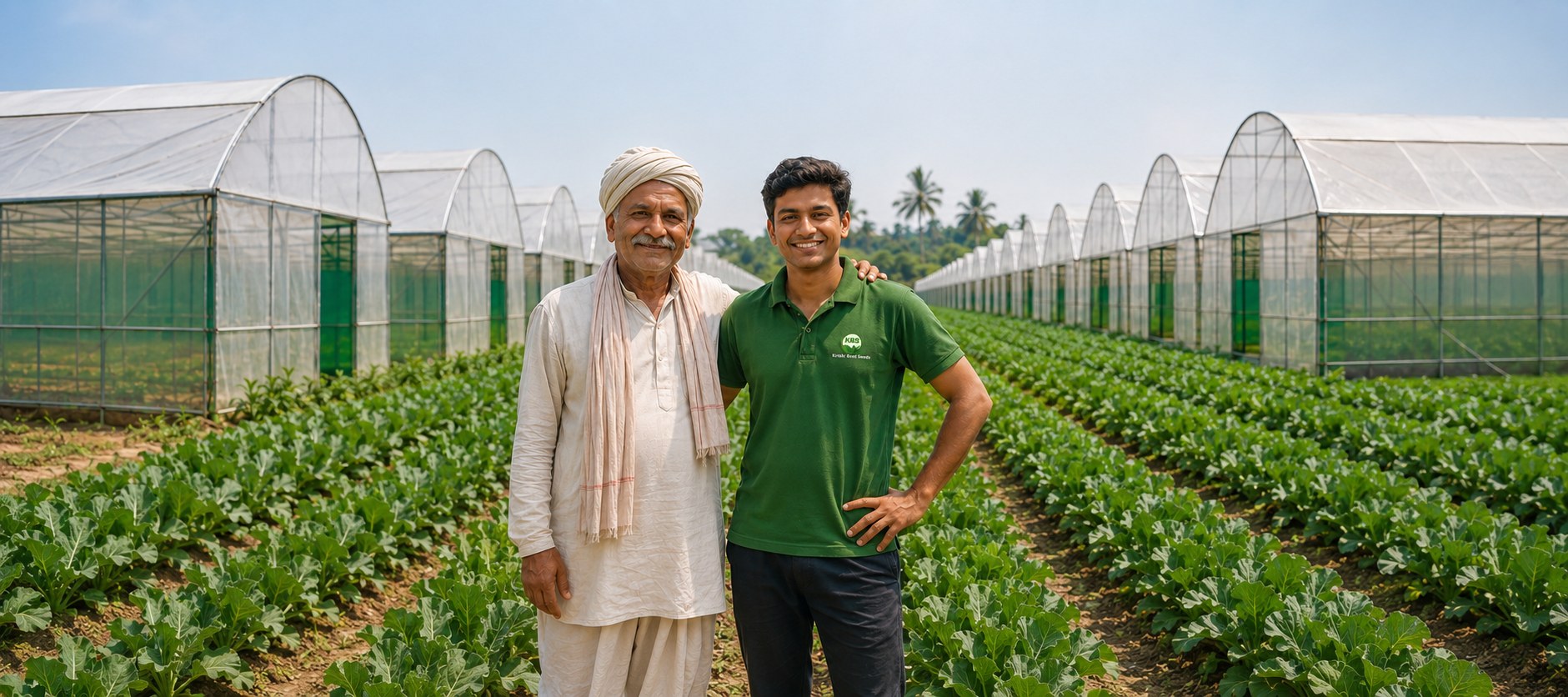 KBS team between rows of polyhouses